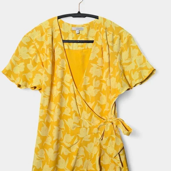 Joie Amelian Floral Wrap Dress Yellow M Romantic Feminine Resort Garden Party - Picture 3 of 12